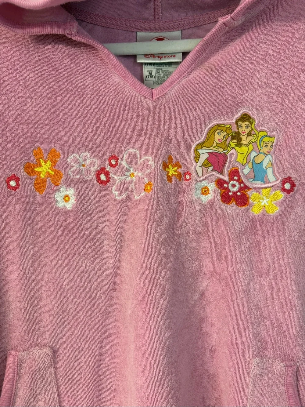 Vintage Disney Pink Hooded Terrycloth Coverup with Floral Embroidery